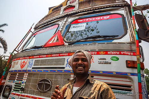 proud sikh truck driver with his truck (india), lorry, man, sikh, tata motors, truck driver