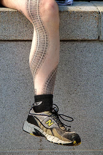 railroad tattoo - leg, darryl, full body tattoos, leg, rail tracks, railroad tattoo, railroad tracks, railway tracks, skin, tattooed, train tattoo, train tracks, tunnel