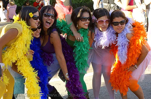 rainbow girls - san francisco lovefest 2007, feather boas, lovevolution, rainbow colors, women