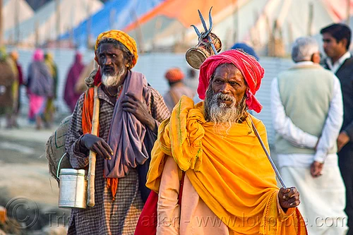 sadhu with trident - kumbh mela 2013 (india), baba, bhagwa, damaru drum, hindu holy man, hindu pilgrimage, hindu ritual drum, hinduism, kumbh mela, men, pilgrim, sadhu, saffron color, small drum, trident, white beard