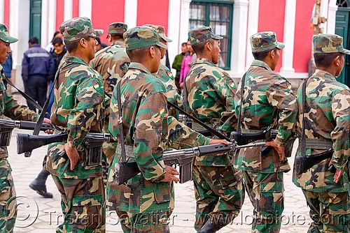 soldiers - uyuni (bolivia), armed, army, assault weapons, automatic weapons, bolivia, exercise, fatigues, guns, infantery, men, military, rifles, soldiers, training, uniform, uyuni