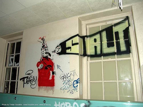 stencil-salt - abandoned hospital (presidio, san francisco), abandoned building, abandoned hospital, graffiti, presidio hospital, presidio landmark apartments, salt, stencil, trespassing