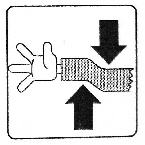 stick figure logo with broken arm, broken arm, danger, hand, hazard, safety sign, sheering, stick figure, stick figures in peril