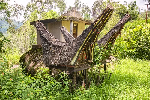 toraja modern tomb and miniature alang-alang with traditional tongkonan roofs, burial site, cemetery, grave, graveyard, liang, miniature tongkonan, patane, tana toraja, tomb, tongkonan roof