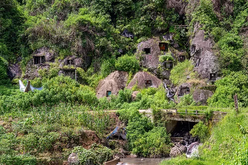 toraja rock-tombs on hillside, boulder, burial site, cemetery, graves, graveyard, liang pak, rock tombs, tana toraja