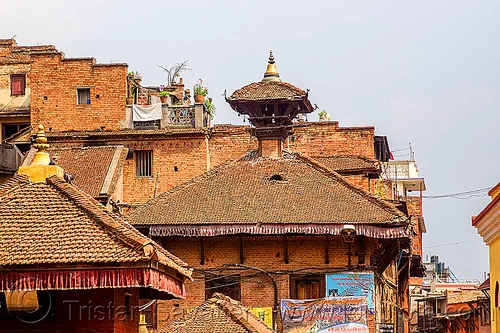 traditional nepali roofs with central brick chimney (nepal), bhaktapur, houses, roofs, tiles