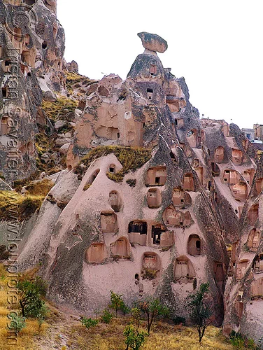 troglodyte dwellings - üçhisar - cappadocia, cappadocia, cave dwellings, caves, erosion, fairy chimneys, geology, goreme, göreme, hoodoos, landscape, rock cut, rock formations, rock houses, rocks, uchisar castle, volcanic tuff, üçhisar castle