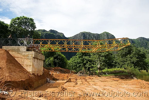 truss bridge construction (laos), bridge construction, kong lor, metal truss