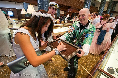 woman shopping for jewelry - diamond ring - brides of march (san francisco), bride, brides of march, diamond, jeweler, jewelry, man, ring, wedding, white, woman