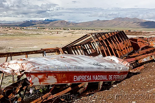 wrecked train car - train junkyard, accidented, bolivia, enfe, fca, railroad, railway, rusty, scrapyard, train car, train cemetery, train graveyard, train junkyard, uyuni, wreck, wrecked