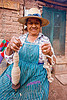 spindle - spinning wool, apron, chile, indigenous, old woman, san pedro de atacama, spindle, straw hat, wool