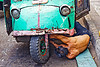 driver fixing his bemo, autorickshaw, bemo, daihatsu midget, indonesia, jakarta, midget i, motor becak hood fixing mechanic man working people headlights front, rickshaw, three wheeler
